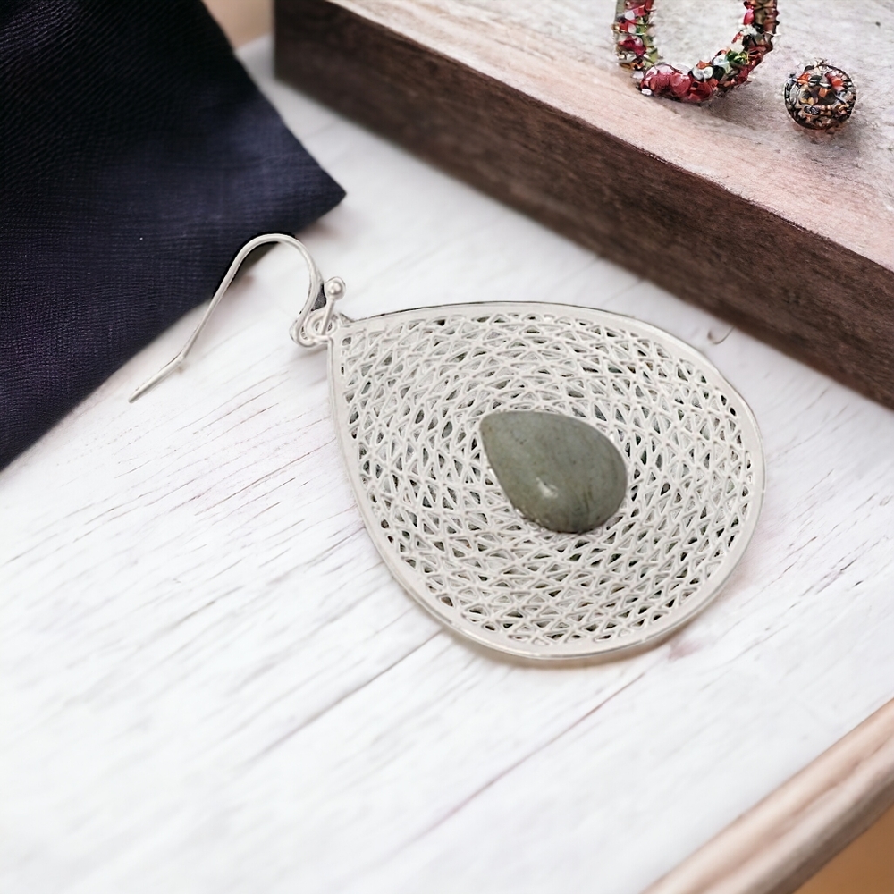 02517  Stone Teardrop Earrings